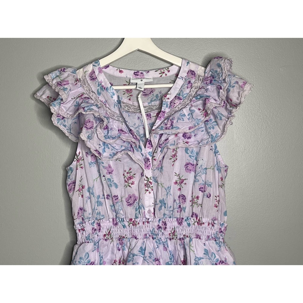 LoveShackFancy Floral Mini Dress in Lavender and White - Picture 5 of 11
